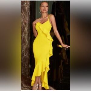 Yellow Ruffle Dress maxi dress L cruise fashion wedding party tropical resort